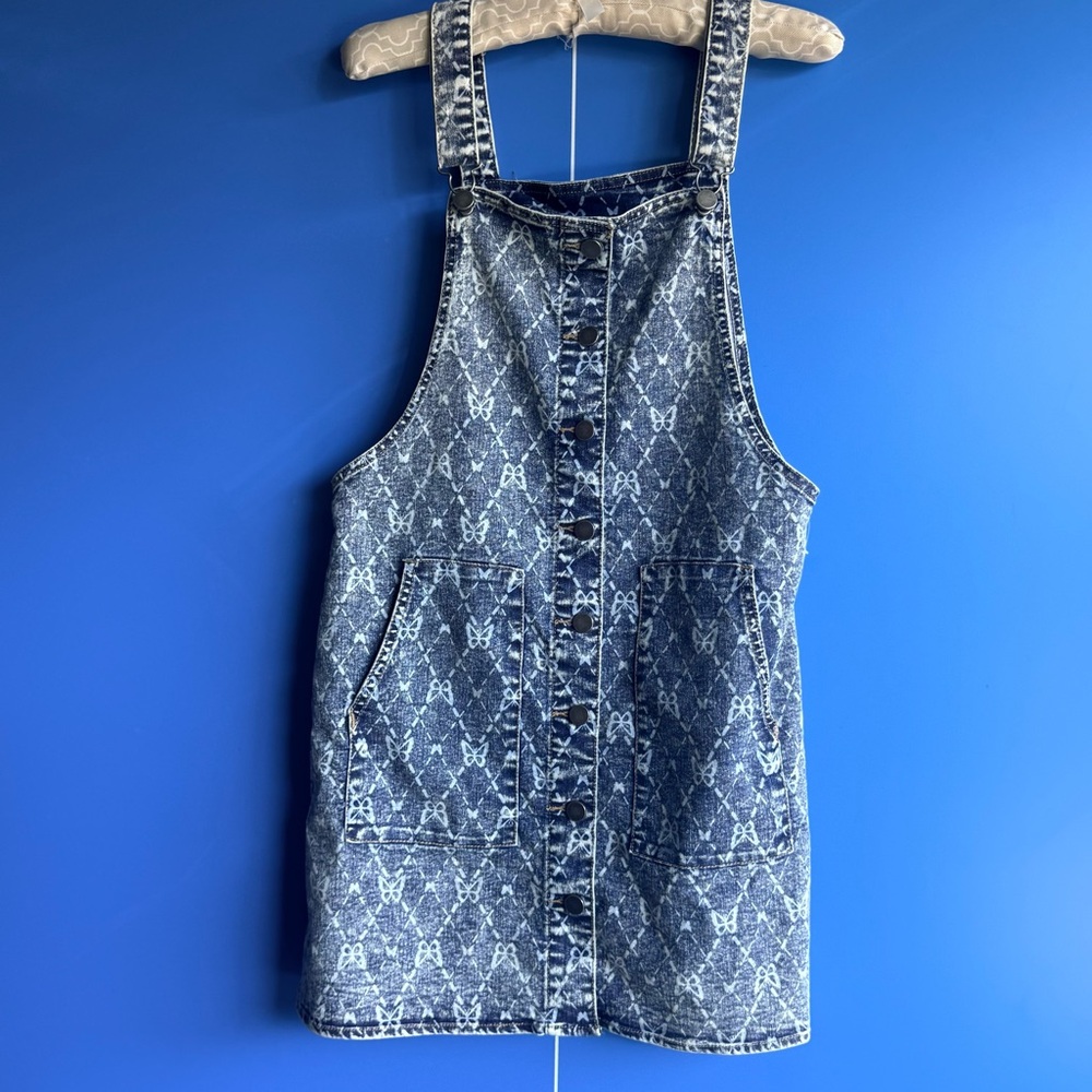 Butterfly Print Denim Overall Dress NWOT Size M